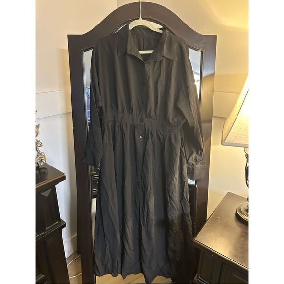 NEW Collar Neck High Waist Flared Button Down Maxi Shirt Dress XL - Picture 3 of 7